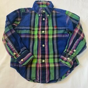 Ralph Lauren Toddler Boy Size 2T 100% Cotton Plaid Button Down Oxford Shirt
